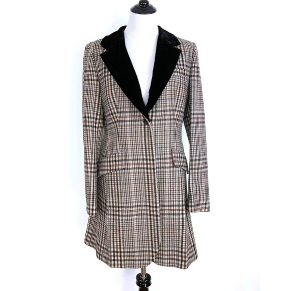 Vintage J. Peterman Wool Plaid Edwardian Coat Velvet Collar Sz 8 - Picture 6 of 16